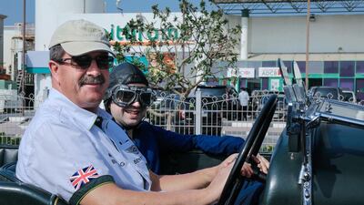 Bentley’s 4 1/2 Litre supercharged Blower, driven by brand ambassador Richard Charlesworth, with The National’s Adam Workman. Victor Besa for The National