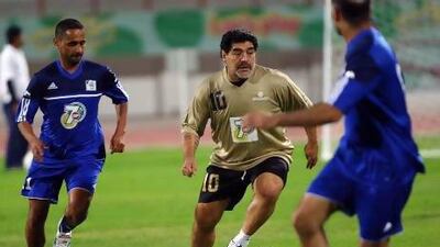 Diego Maradona was at his temperamental best at the Dubai Police Officers Sports Club. Satish Kumar / The National