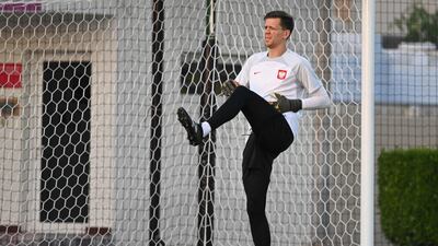 Poland goalkeeper Wojciech Szczesny takes part in a training session at Al Kharaitiyat SC. AFP
