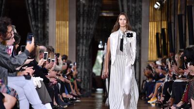 A model walks the runway during the Lanvin show. Pascal Le Segretain / Getty Images