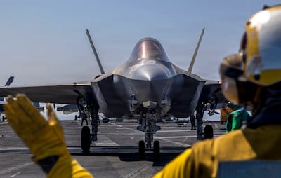 N F-35C Lightning II as it prepares to launch from the flight deck of Nimitz-class aircraft carrier USS Abraham Lincoln. AFP