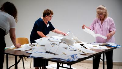 Election officials count the votes in the city of Gyor, north-western Hungary. EPA