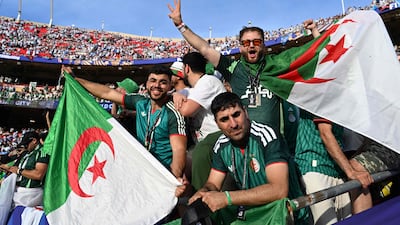 Algeria's fans cheer ahead of the 2026 World Cup Group J football match between Argentina and Algeria at the Kansas City Stadium in Kansas City. AFP
