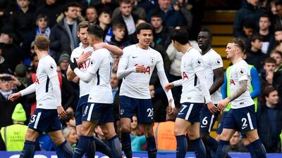 Dele Alli, centre, scored a double on Sunday as Tottenham beat Chelsea at Stamford Bridge for the first time since 1990. Will Oliver / EPA