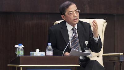 Dr Pan Guang, professor at the Shanghai Academy of Social Sciences at the Open Symposium on ‘Security in the Arabian Gulf’ in Emirates Centre for Strategic Studies where countries addressed their concerns about the region’s security issues. Mona Al-Marzooqi/ The National
