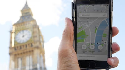 The Uber app on a mobile telephone in central London. Toby Melville/Reuters