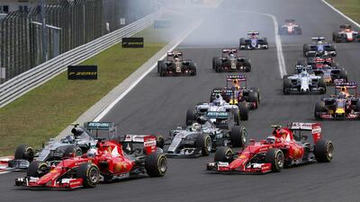 Ferrari driver Sebastian Vettel drives in front of the pack after the start of the Hungarian F1 Grand Prix at the Hungaroring circuit, near Budapest, Hungary, on July 26, 2015. Laszlo Balogh / Reuters