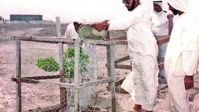 Sheikh Zayed inspects agricultural projects in the Western Region in 1976