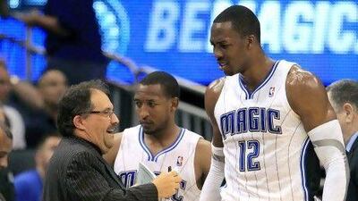 Orlando Magic coach Stan Van Gundy, left, and star centre Dwight Howard have feuded most of the season.