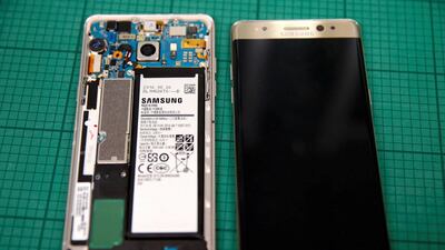 Samsung Note 7 handsets at the battery laboratory in Singapore. Edgar Su / Reuters