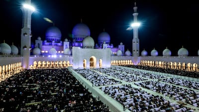 The 27th night of Ramadan, when Laylat Al Qadr fell, is celebrated at Sheikh Zayed Grand Mosque, Abu Dhabi, in 2025. Victor Besa / The National