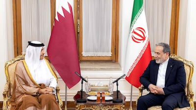 Qatar's Prime Minister Sheikh Mohammed bin Abdulrahman with Iran's Foreign Minister Abbas Araghchi in Tehran. AFP