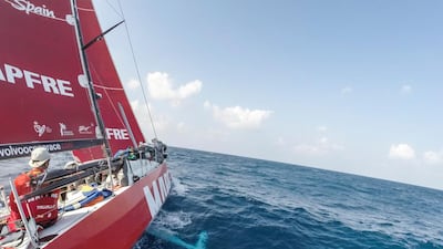 Rafael Trujillo of Team Mapfre shown on Friday as the boat sails during the third leg of the Volvo Ocean Race to Sanya, China. Francisco Vignale / Mapfre / Volvo Ocean Race / January 23, 2015