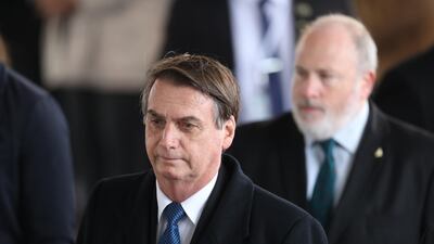 Brazilian President Jair Bolsonaro attends a welcoming ceremony at Ben Gurion International Airport near Tel Aviv, Israel, 31 March 2019. EPA