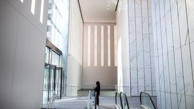 A security guard stands inside One World Trade Center. Construction of the building started in 2006. Andrew Burton / Getty Images / AFP