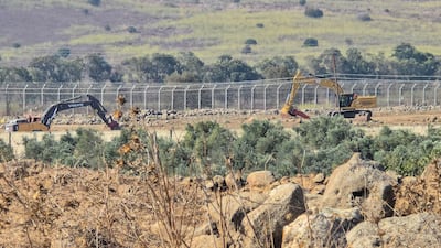 Israeli forces continue excavation with heavy machinery west of the village of Ashshe as part of the 'Sufa 53' project, in Quneitra, Syria, on October 4, 2026. Anadolu via AFP