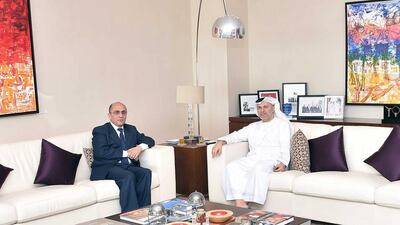 Dr Anwar bin Mohammed Gargash, Minister of State for Foreign Affairs, receives the outgoing Tunisian Ambassador to UAE Tariq Beltayeb. WAM