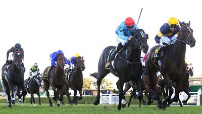 Godolphin had two winners at Royal Randwick Racecourse in Syndey on Saturday, but not in the All Aged Stakes race, won by Tofane, right. EPA