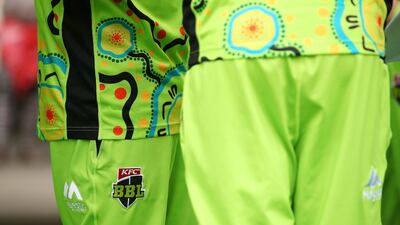 Sydney Thunder players wore special 'indigenous' kits during their Big Bash League match against Hobart Hurricanes. Getty Images