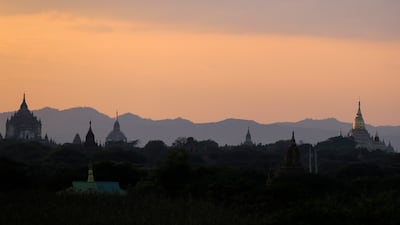 Ancient temples are silhouetted during sunset in old Bagan, Nyaung U district, central Myanmar. AP