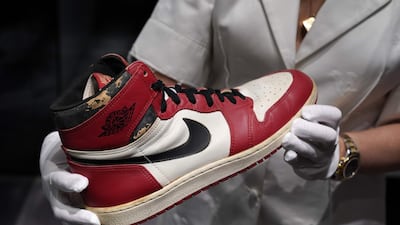 The Air Jordan 1 High worn by Michael Jordan in 1985 are the most expensive sneakers ever auctioned, going for $615,000. AFP