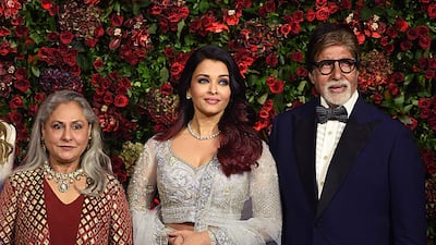 Jaya Bachchan, Aishwarya Rai Bachchan and Amitabh Bachchan. AFP