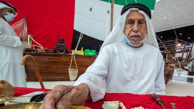 Pearl diver Hathbor Al Rumaithi attends Adihex. Victor Besa / The National