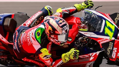 Honda's Diogo Moreira of Brazil in action during the qualifiers at the Indonesian Motorcycling Grand Prix in Mandalika. EPA