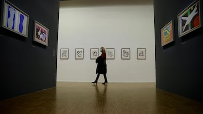 A visitor looks at works of art by French artist Henri Matisse, displayed as part of a retrospective exhibition held at the Centre Pompidou until February 22, 2021. EPA