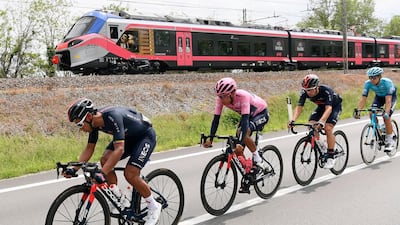 Colombia's Egan Bernal, wearing the race leader's pink jersey, during Stage 14 of the Giro d'Italia on Saturday, May 22. AP