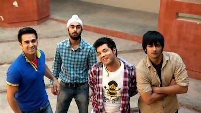 From left, Pulkit Samrat, Manjot Singh, Varun Sharma and Ali Fazal make their debut in the Bollywood comedy Fukrey. Excel Entertainment