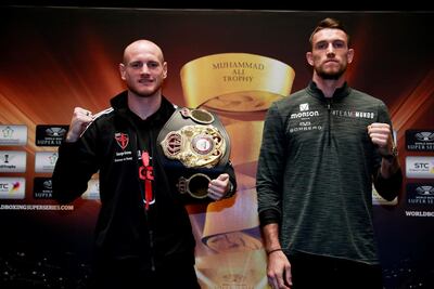 WBA super-middleweight champion George Groves, left, will compete against WBC Diamond title-holder Callum Smith in the WBSS Final at King Abdullah Sports City in Jeddah, Saudi Arabia. Reuters