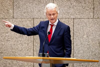 Geert Wilders, leader of the far-right Party for Freedom during a debate in the Dutch parliament, The Hague, The Netherlands, 17 June. Sem Van Der Wal / EPA