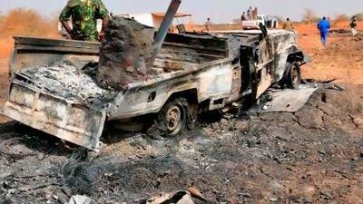 A military vehicle lies destroyed Wednesday in Sudan's oil centre of Heglig after South Sudanese troops and government forces clashed along the border.