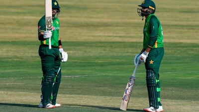Pakistan's Imam-ul-Haq celebrates after reaching a half-century in Rawalpindi on Friday. AFP