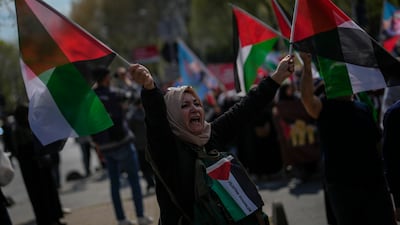 Protesters gather in Istanbul to oppose Turkey's continuing trade with Israel amid the war in Gaza. AP