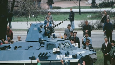 Demonstrations in Sarajevo in April 1992. Getty Images