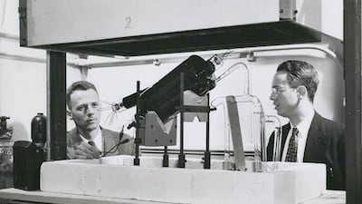 Jay Forrester, left, was a pioneering inventor on magnetic-core computer memory and the field of system dynamics. Courtesy MIT Museum