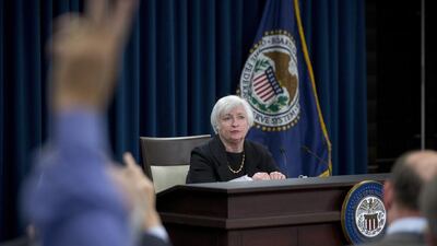 Janet Yellen, the chairwoman of the US Federal Reserve, during Friday’s announcement keeping interest rates unchanged. Andrew Harrer / Bloomberg