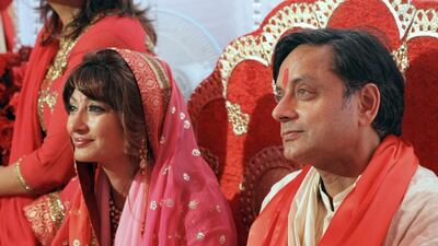 Shashi Tharoor and Sunanda Pushkar got married in 2010 at a villa in the Al Safa neighbourhood of Dubai. Jaime Puebla / The National
