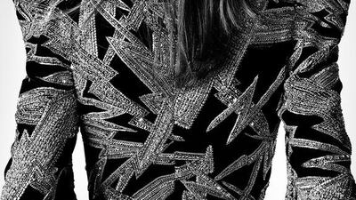 Hedi Slimane revisited patterns from the Saint Laurent Rive Gauche Collections, translating one onto this heavily embellished jacket. Courtesy Saint Laurent