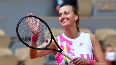 Petra Kvitova celebrates after beating Laura Siegemund for a place in the French Open semi-finals. AFP