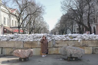 A sandbag barricade in Odesa. AFP