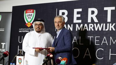Bert Van Marwijk, right, was confirmed as the UAE's new permanent manager on Wednesday. Pawan Singh / The National