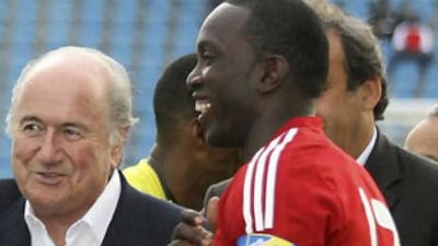 Dwight Yorke before the start of the World Cup 2010 qualifying match against Guatemala in Port of Spain, Trinidad.