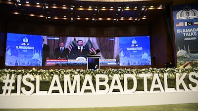 US Vice President JD Vance's televised news conference before leaving Islamabad following the first round of talks earlier this month. EPA