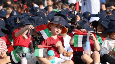 Pupils of Repton Al Barsha were dressed in the UAE flag colours for the celebrations. Pawan Singh / The National