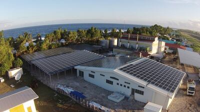 The Pacific island nations of Tuvalu and Kiribati will this week inaugurate solar photovoltaic power plants funded by Abu Dhabi. Courtesy Masdar