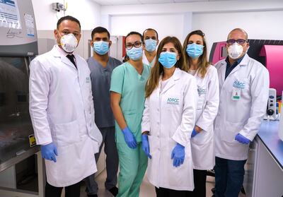 Dr Yendry Ventura and staff at the Abu Dhabi Stem Cell Centre. Victor Besa / The National