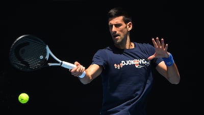 Novak Djokovic of Serbia is seen in action during a training session at Melbourne Park. EPA